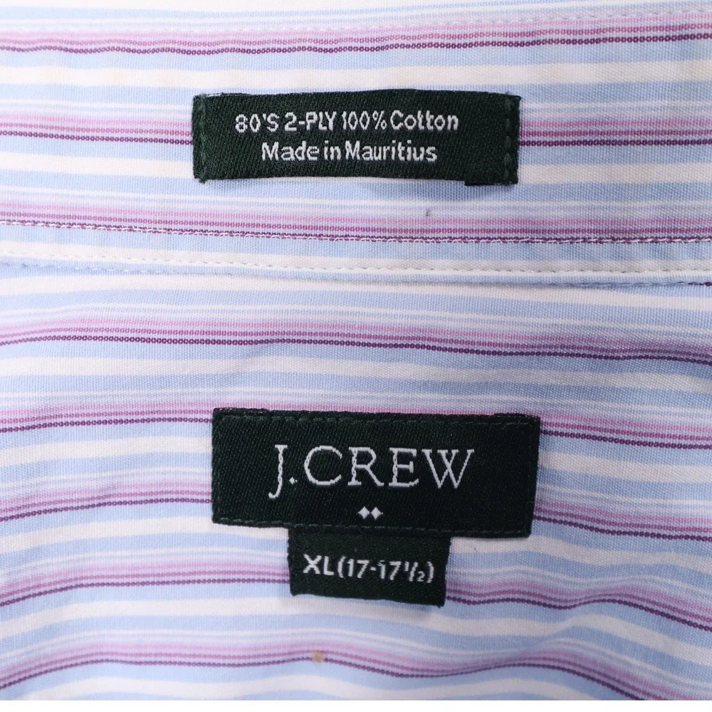 J Crew 80s 2-Ply Striped Button Down‎ Shirt Long Sleeve Cotton XL (17-17 1/2)
